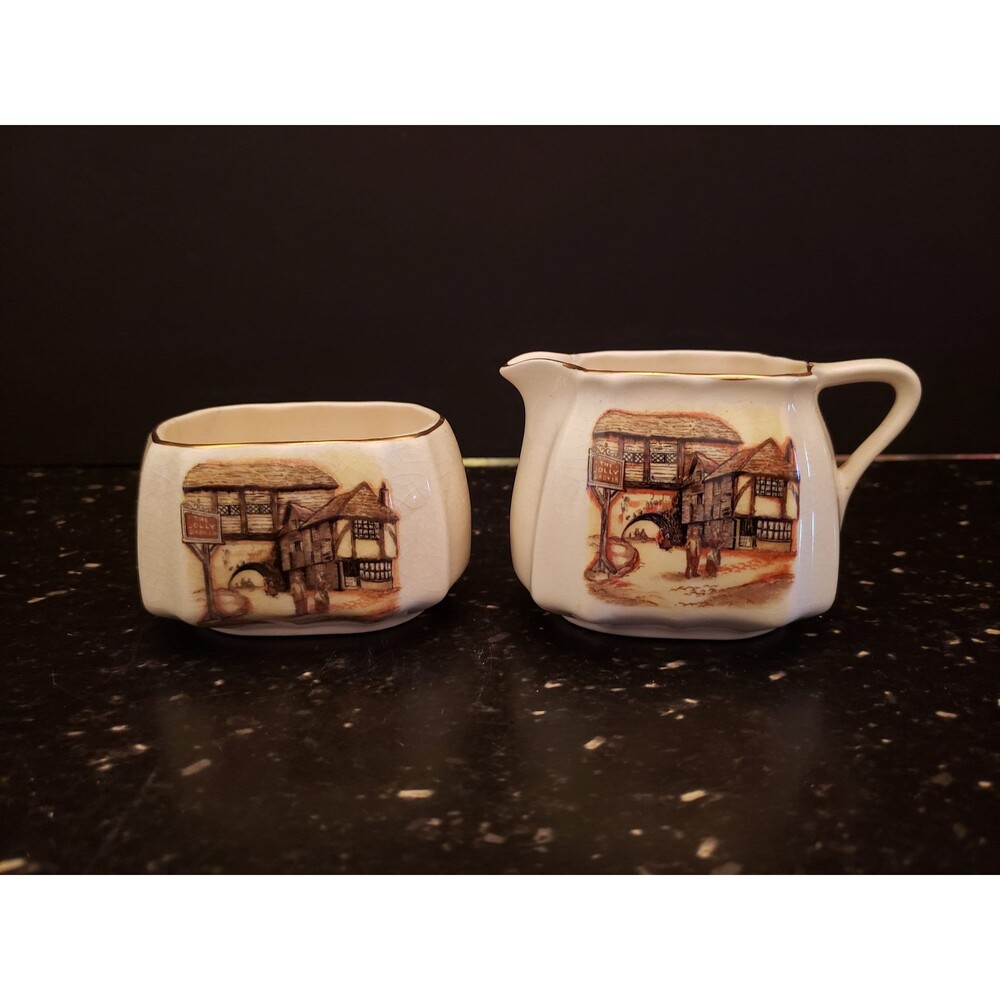 Lancaster Sandland Ware English Creamer Pitcher Sugar Bowl Jolly Drover Vintage